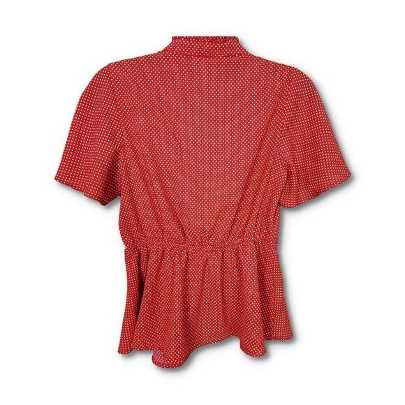 🚨083 Monteau Short Sleeve Retro Red White Polka Dot Wrap Blouse - Picture 4 of 5